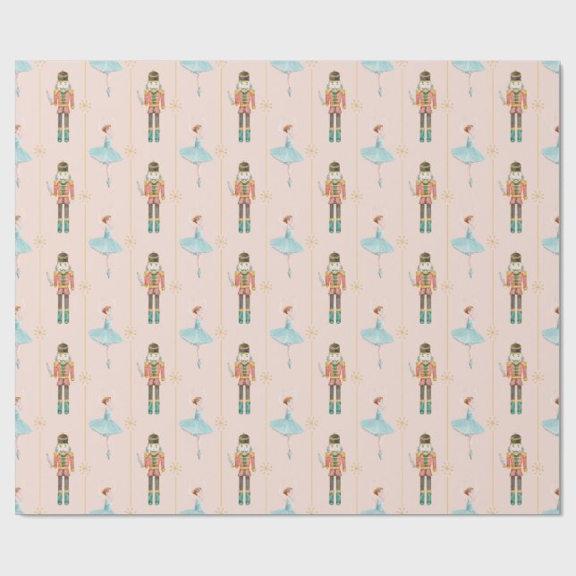 Nutcracker Ballerina Pink Weihnachten Geschenkpapier (Flach)