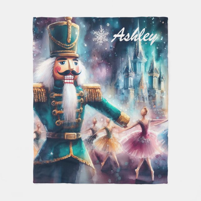 Nutcracker Ballerina Watercolor Weihnachtsballett Fleecedecke (Vorderseite)