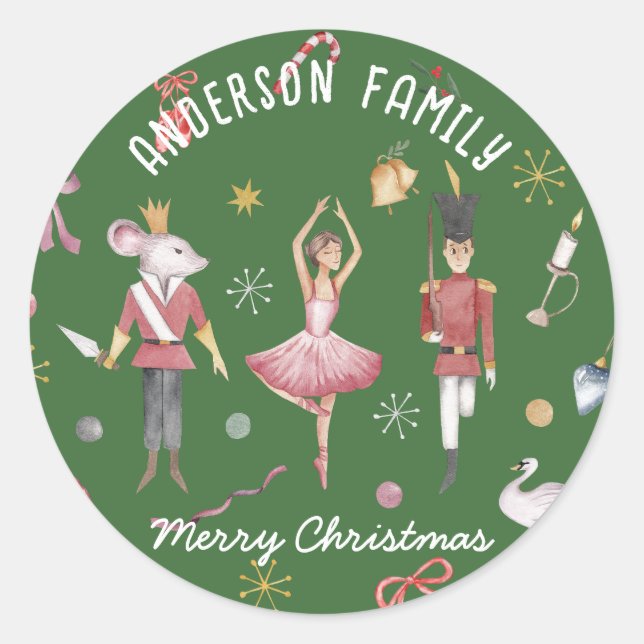 Nutcracker Ballet Ballerina Familie Weihnachtsgesc Runder Aufkleber (Vorderseite)