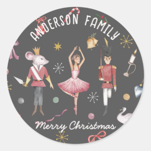 Nutcracker Ballet Ballerina Familie Weihnachtsgesc Runder Aufkleber