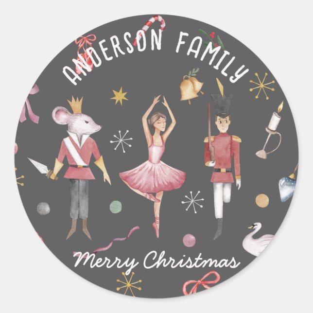 Nutcracker Ballet Ballerina Familie Weihnachtsgesc Runder Aufkleber (Vorderseite)