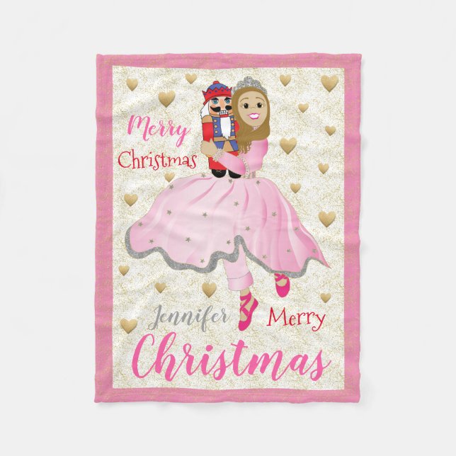 Nutcracker Ballet Lt Brwn Haar Pink Fleece Blanken (Vorderseite)