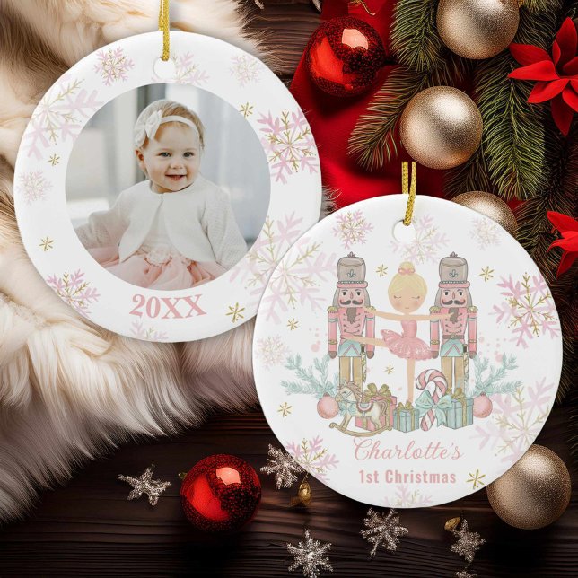 Nutcracker Ballet Pink 1. Weihnachtsbaby Foto Keramik Ornament (Von Creator hochgeladen)
