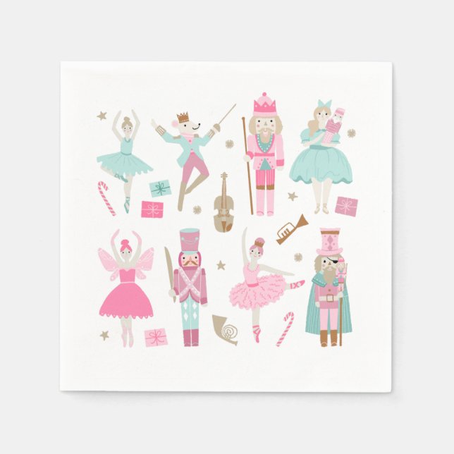 Nutcracker Ballet Pink Weihnachtspapier Napkin Serviette (Vorderseite)