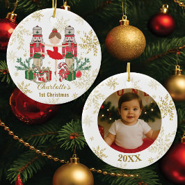 Nutcracker Ballet Red 1st Christmas Baby Photo Keramik Ornament