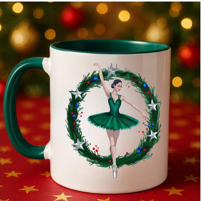 Nutcracker Ballet-Tasse | Green Christmas Ballerin Zweifarbige Tasse (Von Creator hochgeladen)