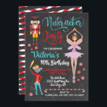 Nutcracker Ballet Weihnachten Geburtstagsparty Einladung<br><div class="desc">Nutcracker Ballett Weihnachten Geburtstagsparty auf einem dunklen Hintergrund. Die Zuckerpflaume,  der Nussknacker und der Mausklick mit Bonbons. Handgezeichnete Abbildung von McBooboos.</div>