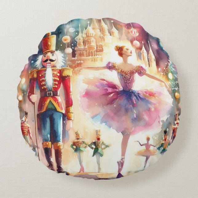 Nutcracker Ballet Weihnachtsweih Ballerina Rundes Kissen (Vorderseite)