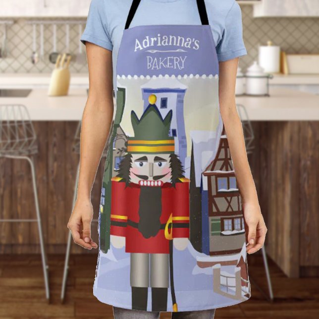 Nutcracker, bayerisch Personalisiert Blue Schürze (Blue Christmas apron, personalized bakery gift, kitchen apron with name and red nutcracker)