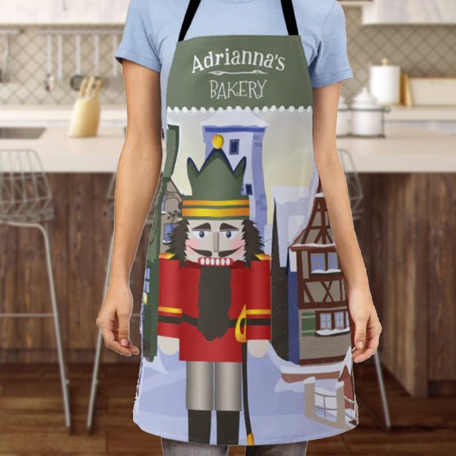 Nutcracker, bayerischer Personalisierter Grüner Schürze (Green Christmas apron, personalized bakery gift, kitchen apron with name and red nutcracker)