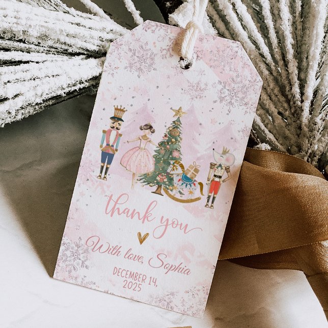 Nutcracker Birthday Wonderland Geschenkanhänger (Nutcracker Wonderland pink sugar plum fairy birthday gift tag)