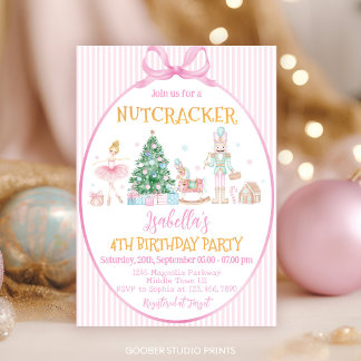 Nutcracker Christmas Pink Girl Birthday Party Einladung