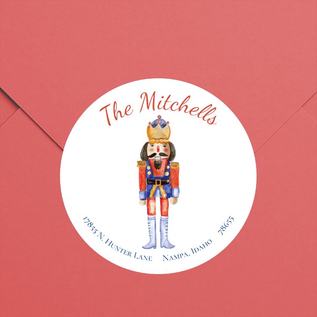Nutcracker Christmas Return Address Label Runder Aufkleber (Von Creator hochgeladen)