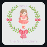 Nutcracker Clara Christmas Quadratischer Aufkleber<br><div class="desc">Machen Sie Ihren Urlaub unvergesslich mit diesen skurrilen Nutcracker Clara Weihnachtsaufklebern. Es ist Zeit für ein Zuckerpflaumenfest! Sie können dieses Design personalisieren,  indem Sie auf "Diese Vorlage personalisieren" klicken oder wenn Sie den Schriftart,  die Hintergrundfarben ändern oder die Designelemente anders anordnen möchten,  klicken Sie auf "Bearbeiten mit dem Entwurfswerkzeug".</div>