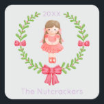 Nutcracker Clara Christmas Quadratischer Aufkleber<br><div class="desc">Machen Sie Ihren Urlaub unvergesslich mit diesen skurrilen Nutcracker Clara Weihnachtsaufklebern. Es ist Zeit für ein Zuckerpflaumenfest! Sie können dieses Design personalisieren, indem Sie auf "Diese Vorlage personalisieren" klicken oder wenn Sie den Schriftart, die Hintergrundfarben ändern oder die Designelemente anders anordnen möchten, klicken Sie auf "Bearbeiten mit dem Entwurfswerkzeug".</div>