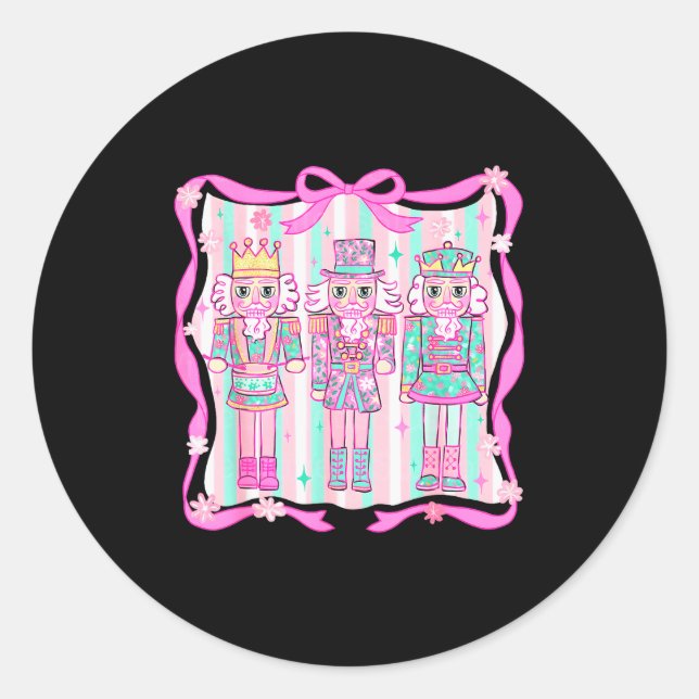 Nutcracker Coquette Nk Bow Xmas Holiday Merry Chri Runder Aufkleber (Vorderseite)