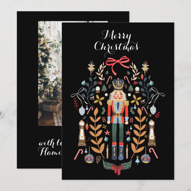 Nutcracker Family Foto Weihnachtskarte Einladung (Vorne/Hinten)