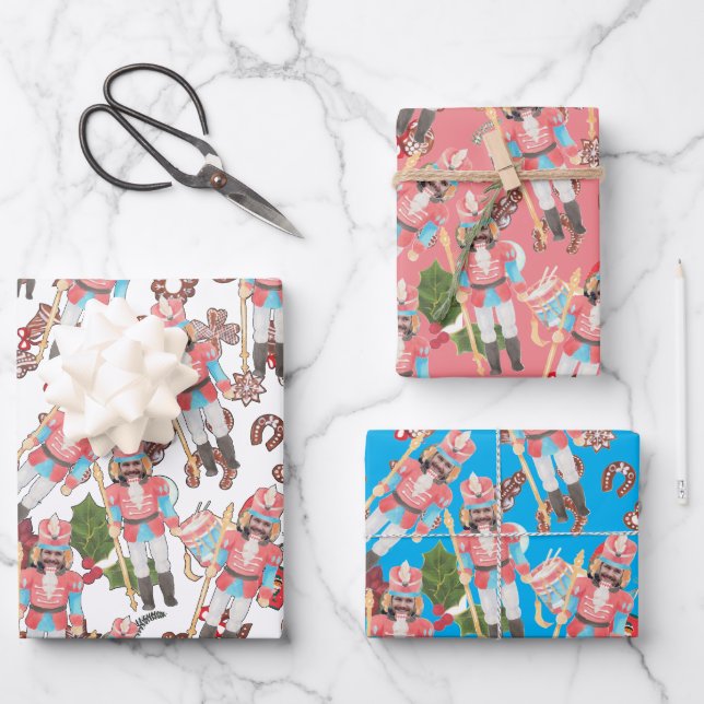 Nutcracker Foto Face Funny Christmas Geschenkpapier Set (Vorderseite)