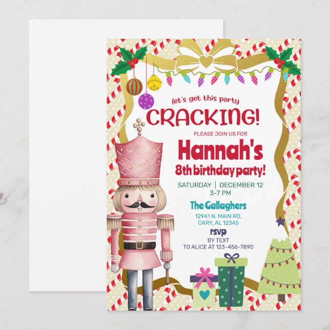 Nutcracker girl Christmas birthday invite. Einladung (Vorne/Hinten)