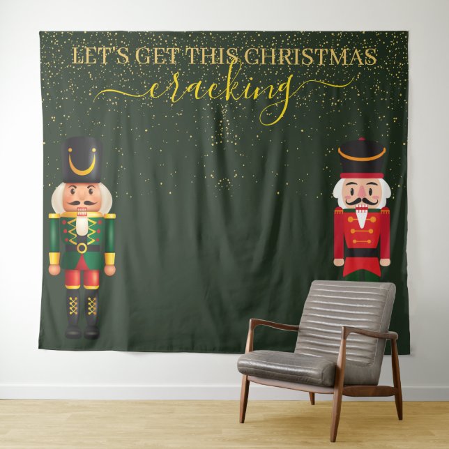 Nutcracker Green Christmas Foto Stand Hintergrund Wandteppich (Beispiel (Horizontal))