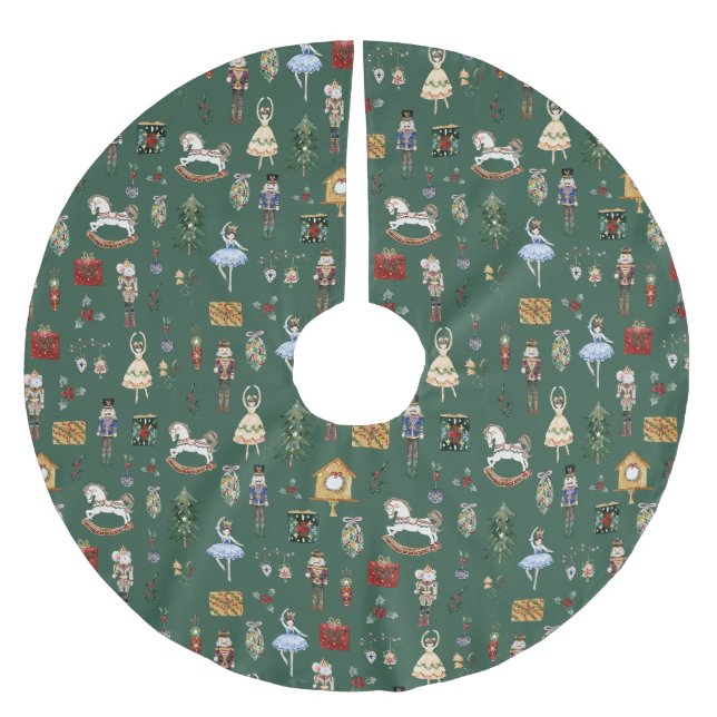 Nutcracker grünes Gold Zuckerpflaume Weihnachten Polyester Weihnachtsbaumdecke (Vorderseite)