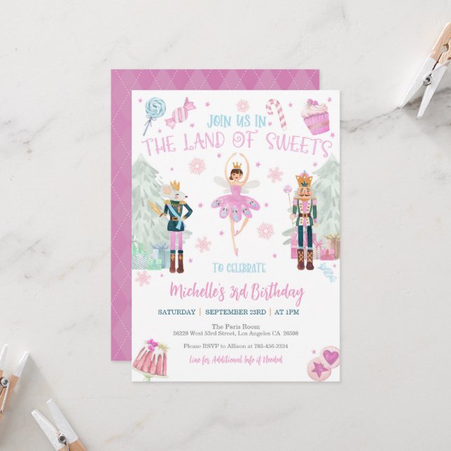 Nutcracker Invitation d'anniversaire - Pays des do (Devant/Arrière en situation)