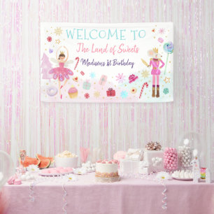 Nutcracker Land der Süßigkeiten Rosa Gold Geburtst Banner