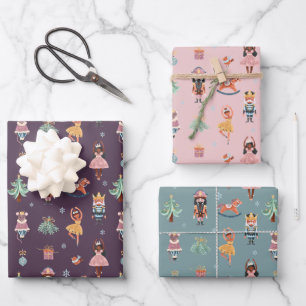 Nutcracker Lila Pink Blue Wrapping Paper Geschenkpapier Set