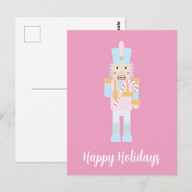 Nutcracker mit einer Candy Cane mit Gruß Postkarte (Vorne/Hinten)