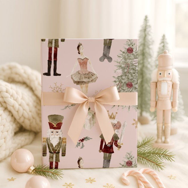 Nutcracker Niedlich Pink Weihnachtswrapping Paper Geschenkpapier (Von Creator hochgeladen)