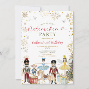 Nutcracker Party 1. Geburtstag Gold Snowflakes Einladung