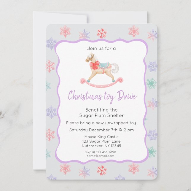 Nutcracker Pastel Christmas Toy Drive Invitation (Devant)