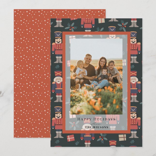 Nutcracker Pattern Christmas Holiday Photo Card Einladung (Vorne/Hinten)