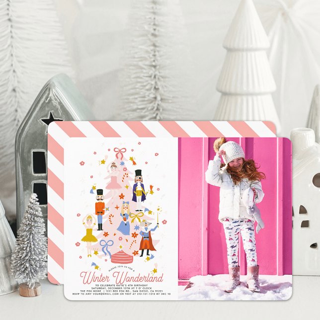 Nutcracker Pink Christmas Tree Girl Birthday Foto Einladung (Von Creator hochgeladen)