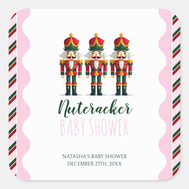 Nutcracker Pink Girl Weihnachtsdusche Quadratischer Aufkleber (Vorderseite)