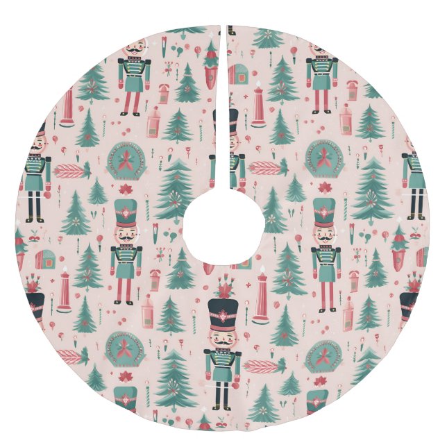 Nutcracker Pink Mint Muster Weihnachtsbaumrock Polyester Weihnachtsbaumdecke (Vorderseite)