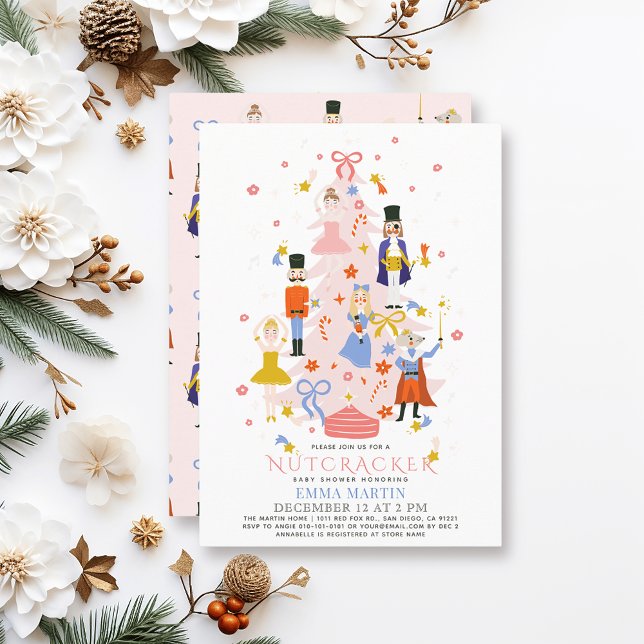 Nutcracker Pink Weihnachtsbaum Babydusche Einladung (Von Creator hochgeladen)