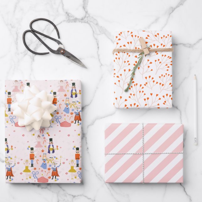 Nutcracker Pink Weihnachtsbaum Urlaub Geschenkpapier Set (Vorderseite)
