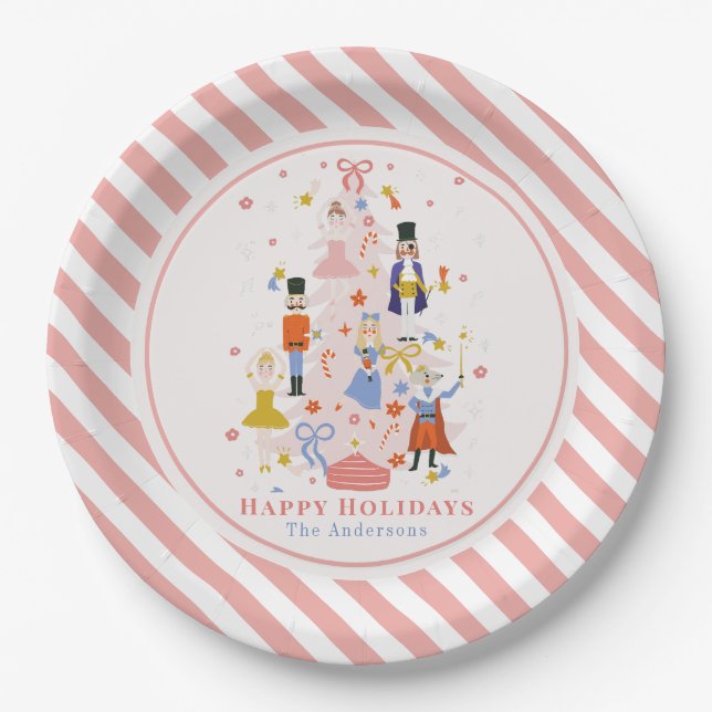Nutcracker Pink Weihnachtsbaum Urlaub Pappteller (Vorderseite)