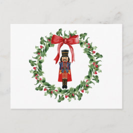 Nutcracker Red Bow Wreath Einziges Weihnachtsfest Postkarte