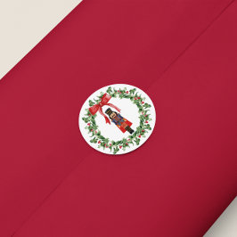 Nutcracker Red Bow Wreath Weihnachtskleber Quadratischer Aufkleber