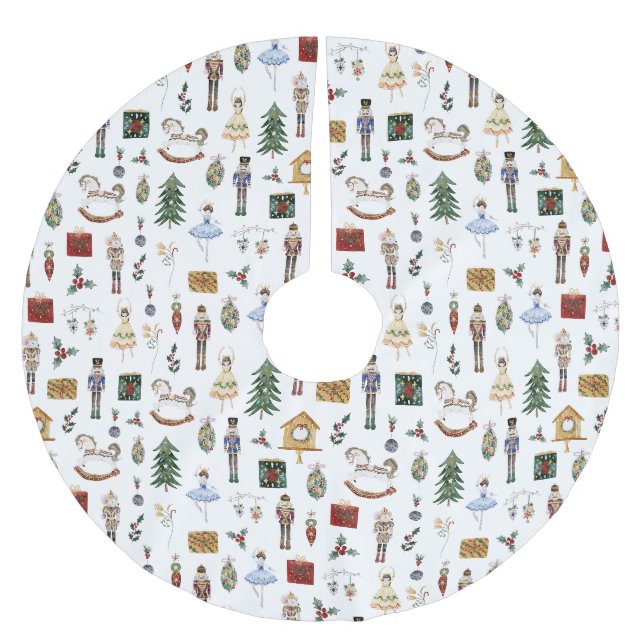 Nutcracker Rotes Gold Zucker-Pflaume Weihnachten Polyester Weihnachtsbaumdecke (Vorderseite)