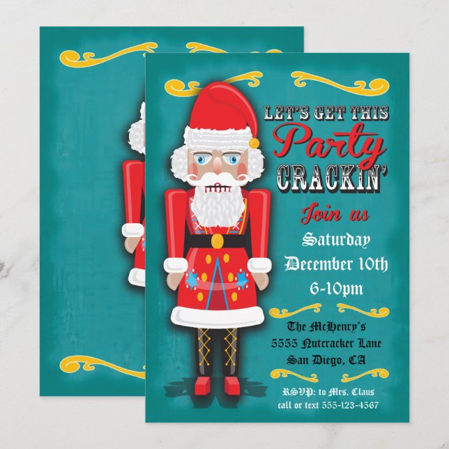 Nutcracker SantaHoliday Weihnachtsfeiertage Party  Einladung (Vorne/Hinten)