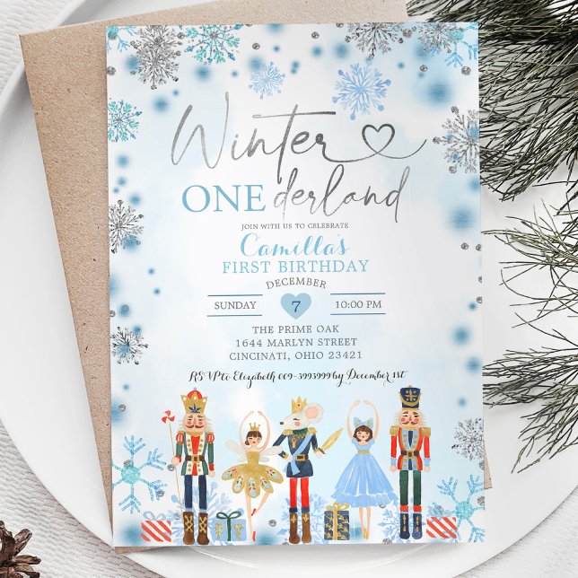 Nutcracker Silver Snowflake Onederland Geburtstag Einladung (Von Creator hochgeladen)