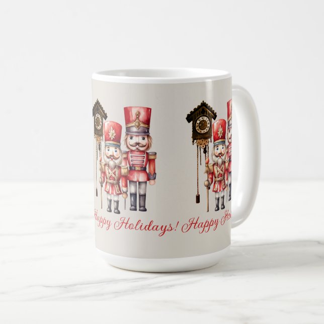Nutcracker Soldaten freuen sich auf Feiertage-Uhr Kaffeetasse (VorderseiteRechts)