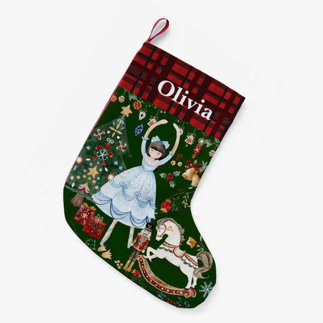 Nutcracker Soldier Ballet Clara Red Gingham Green Kleiner Weihnachtsstrumpf (Vorderansicht (hängend))