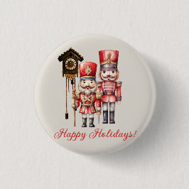 Nutcracker Soldier Duo Happy Holidays Cuckoo Button