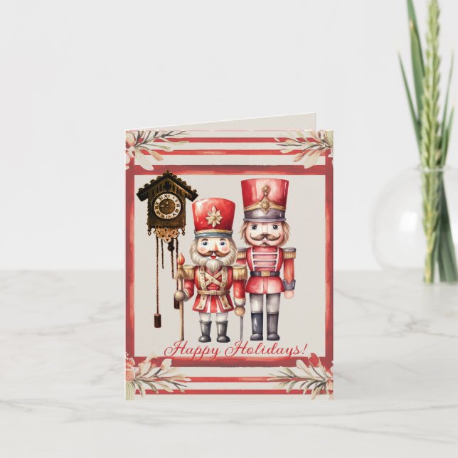 Nutcracker Soldiers Happy Holidays Kuckoo Uhr Einladung (Vorderseite)