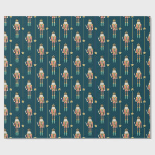 Nutcracker Stars Streifen Blue Christmas Geschenkpapier
