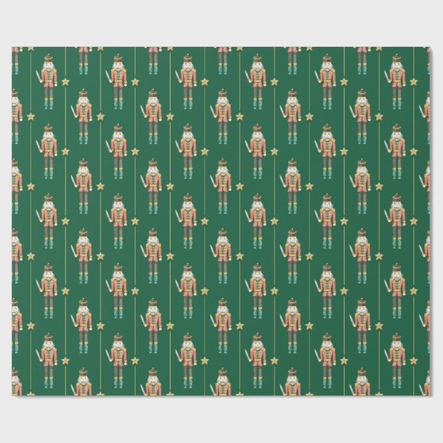 Nutcracker Stars Streifen Grüne Weihnachten Geschenkpapier (Flach)